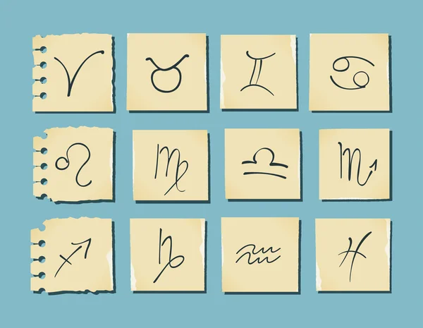 Signes du zodiaque dessinés sur du papier déchiré — Image vectorielle