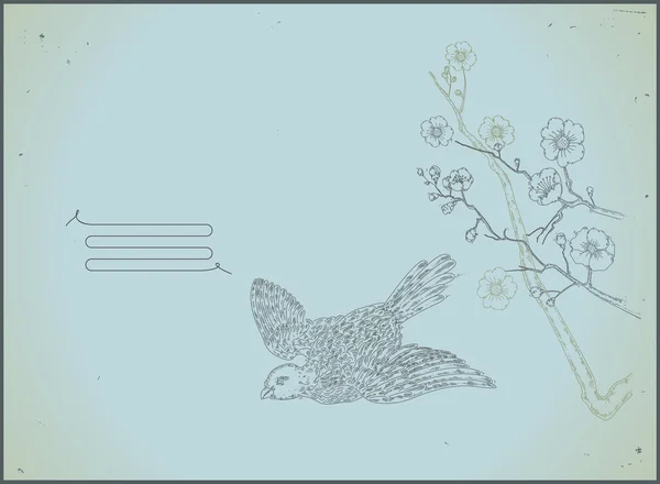 Винтажная птица и цветок — стоковый вектор