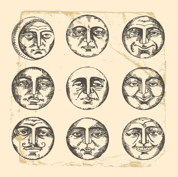 Circle faces- vintage drawing — Stock Vector