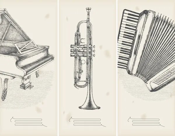Dessins de thème musical - bannières rétro — Image vectorielle