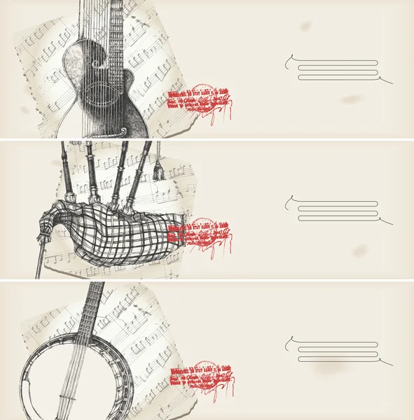Música tema banners-instrumentos tradicionales — Archivo Imágenes Vectoriales