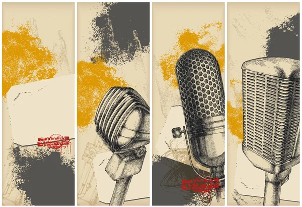 Баннеры для рисования микрофона — стоковый вектор