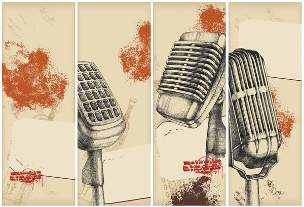 Bannières de dessin de microphone — Image vectorielle
