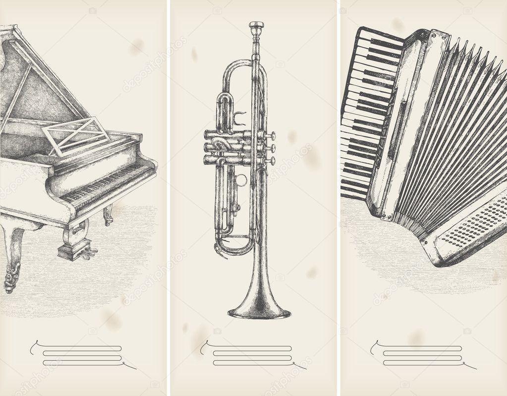 Music theme drawings -retro banners