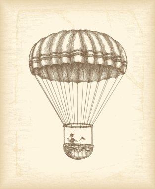 Vintage parachute sketch clipart