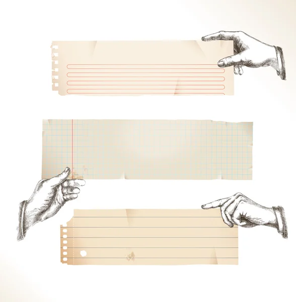 Desenho de mãos com papel rasgado — Vetor de Stock