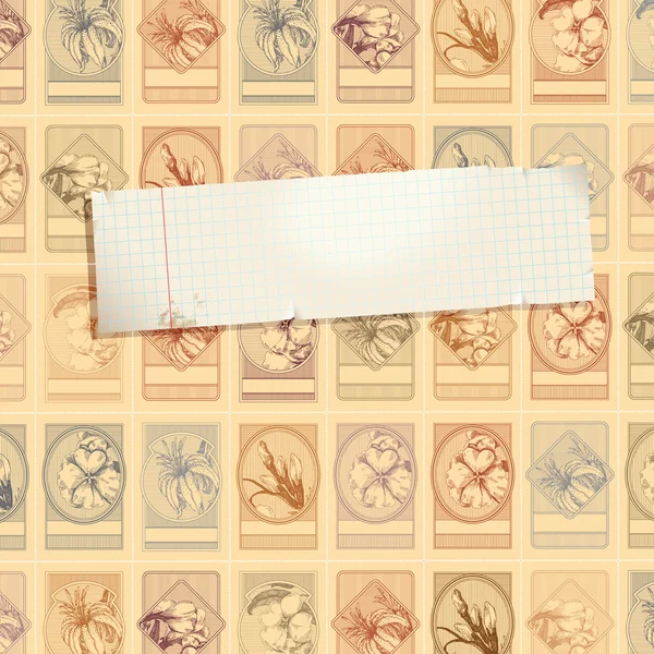 复古邮票背景与残缺的笔记本纸 — 图库矢量图片
