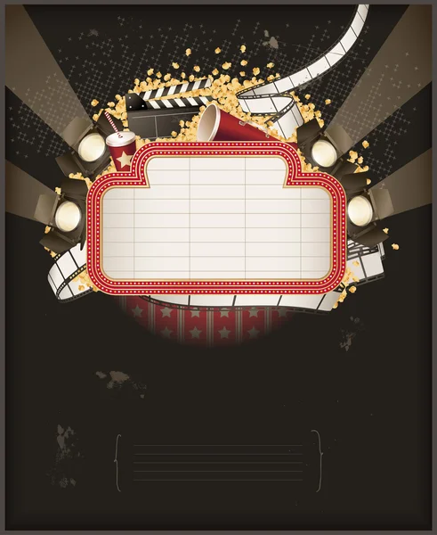 Theatre marquee with movie theme objects. Composition — Stock Vector