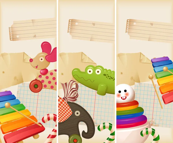 Speelgoed, snoep & herinneringen uit hun kindertijd - banners — Stockvector
