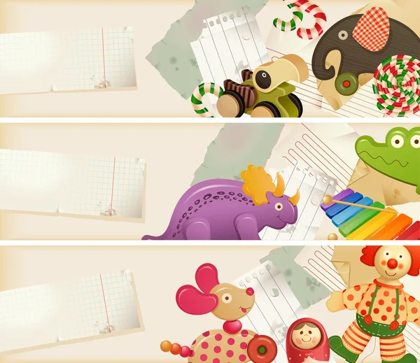 Brinquedos, doces e memórias de infância - banners — Vetor de Stock