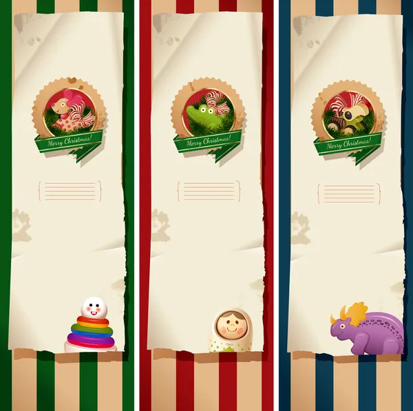 Jul banners - leksaker etiketter och papper — Stock vektor