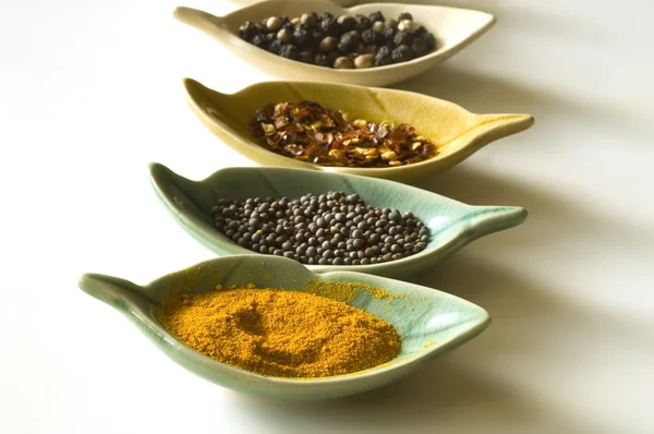 stock image Spices in leaf shaped fancy bowls