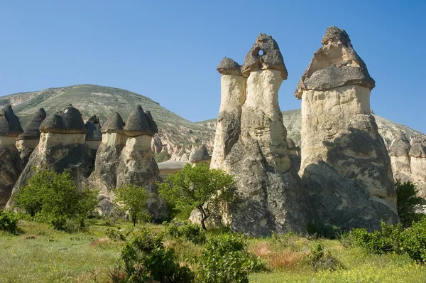 Fairy chimneys i cappadoccia, Turkiet Stockbild