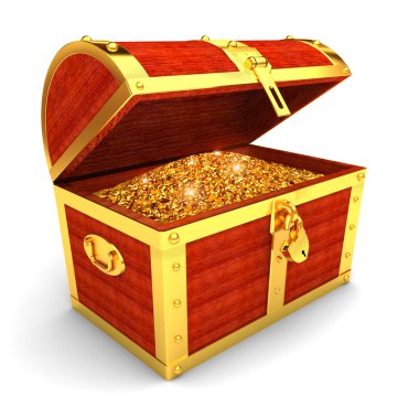 Wooden chest with gold coins clipart