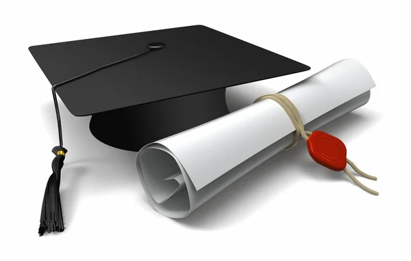 Diploma és diplomaosztó sapka — Stock Fotó