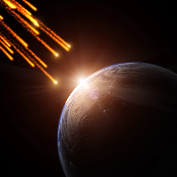 Chuveiro de meteoritos em um planeta — Fotografia de Stock