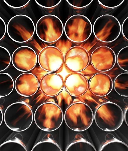 Metal tube in fire — Stock Photo, Image