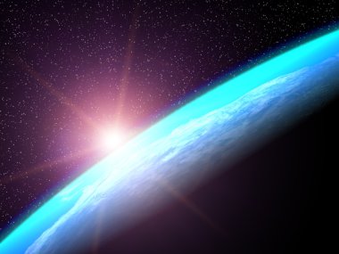 Rising sun illuminate the planet clipart
