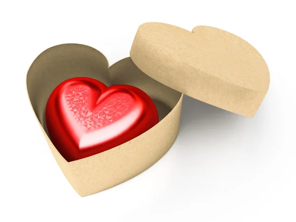 Heart - shaped box with red heart — Stock Photo, Image