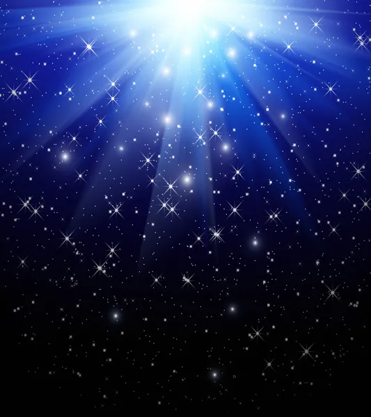 Sterne fallen auf den Hintergrund blauer Strahlen — Stockfoto
