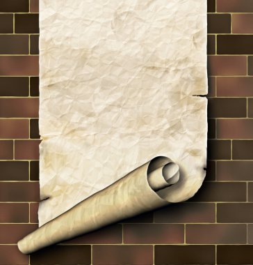 Antique paper scroll on the brick wall clipart