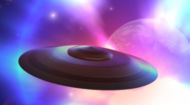 Flying saucer flying in space clipart