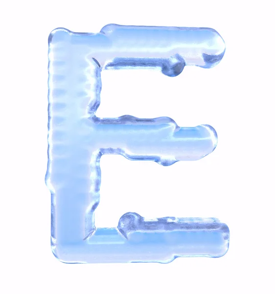 Шрифт со льдом. Письмо E. Верхний корпус, изолированный на белом фоне — стоковое фото