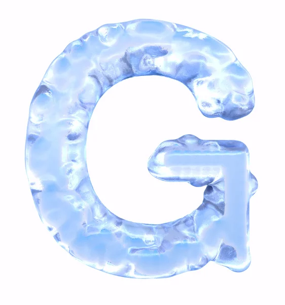 Шрифт льоду. Літера G. Верхній регістр, ізольований на білому тлі — стокове фото