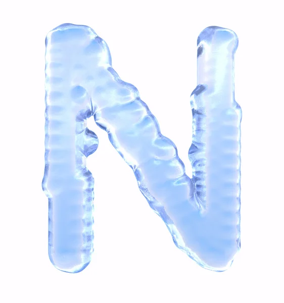 Шрифт со льдом. Верхний корпус буквы Н., изолированный на белом фоне — стоковое фото