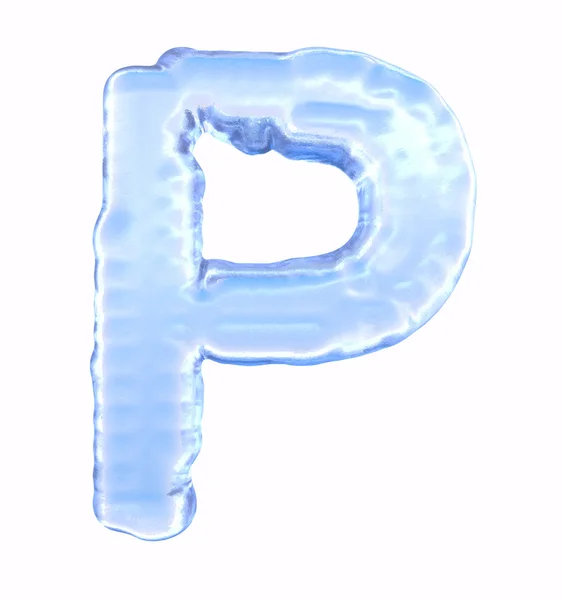 Шрифт со льдом. Буква P. Верхний корпус, изолированный на белом фоне — стоковое фото