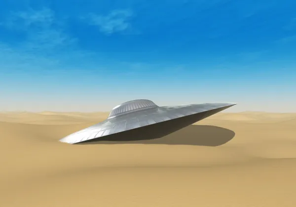 UFO crashed in the desert — Stock Photo, Image