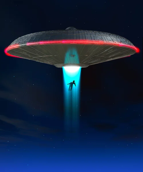 A UFO that is abducting a human — Stock Photo, Image
