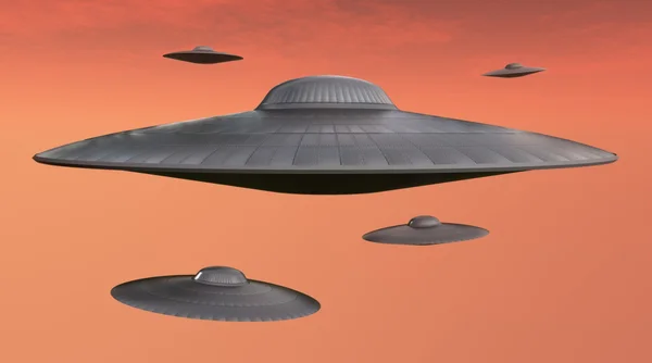 UFO på himlen röd — Stockfoto