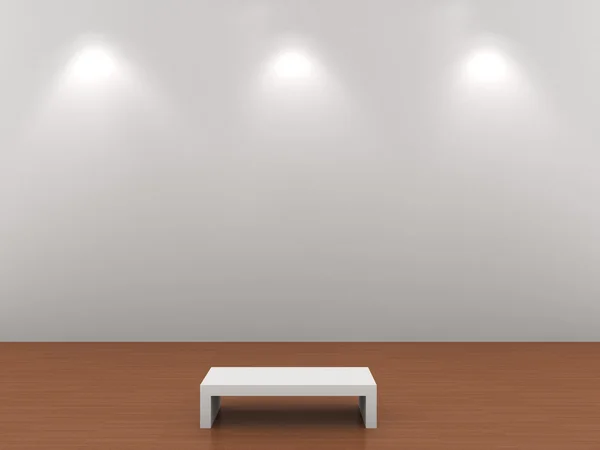 Osvětlené šedá zeď s dřevěnou podlahou — Stock fotografie