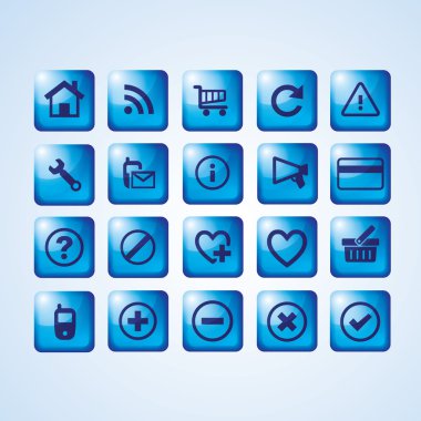 Glossy blue icon set for web clipart