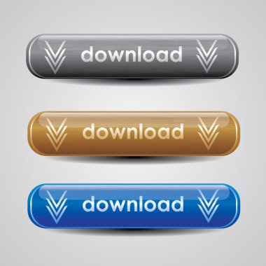 Metallic download button set for website clipart