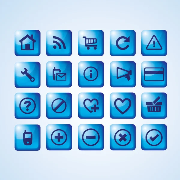 stock vector Glossy blue icon set for web