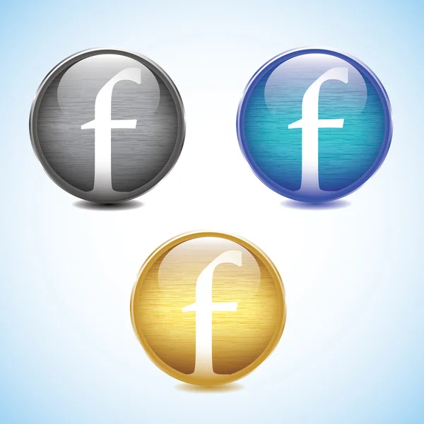 F icono de la letra conjunto de plata azul dorado metálico — Vector de stock