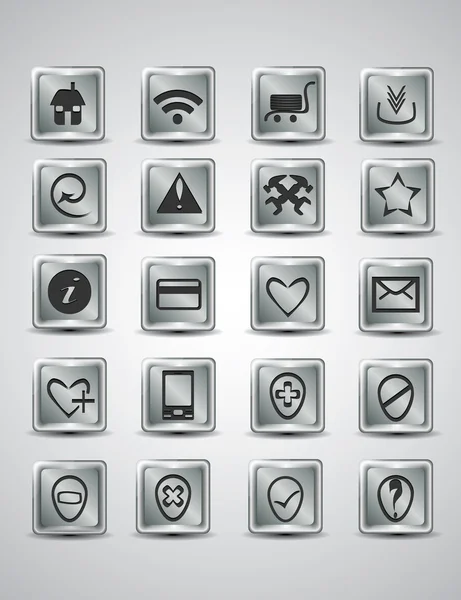 Conjunto de iconos metálicos de plata únicos para su página web — Vector de stock