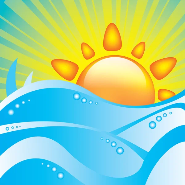 Océano de verano y el sol fondo — Vector de stock