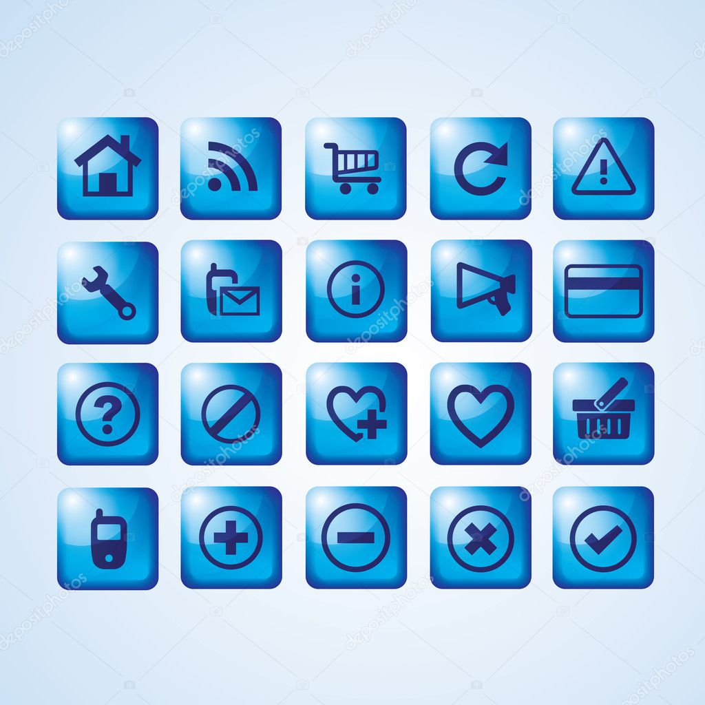Glossy blue icon set for web