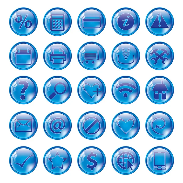 Glossy blue icon set for web — Stock Vector