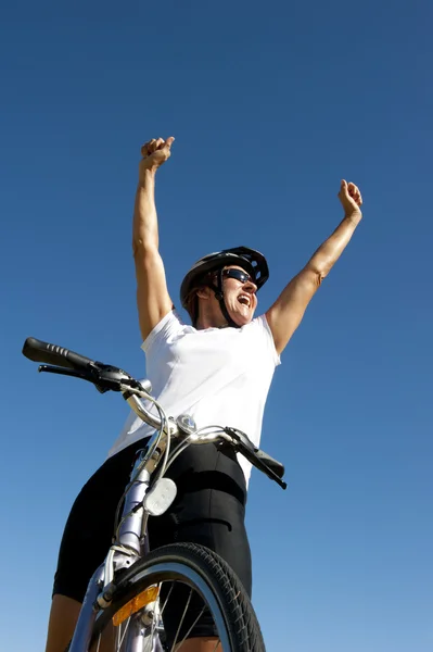 Happy joyful healthy female cyclist — Stock Photo, Image