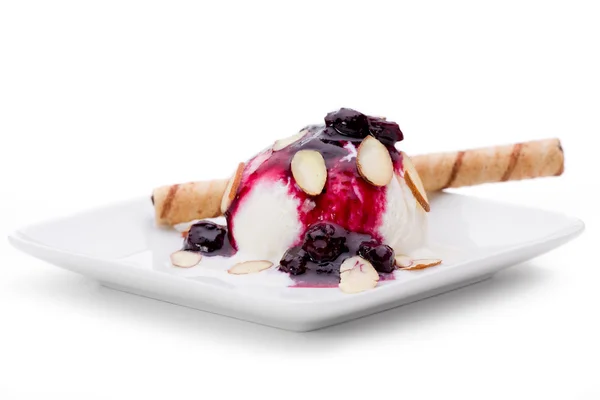 Ice Cream with Blueberry sauce — Stock Photo, Image