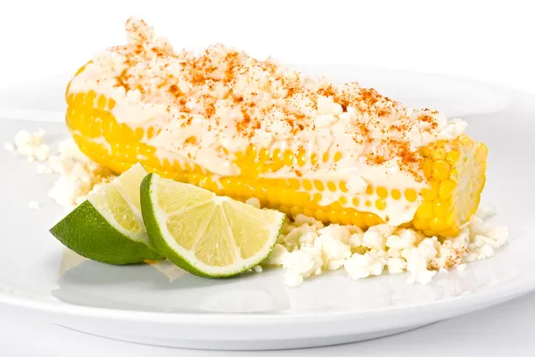 Corn with Cheese and Lime. — Stock Photo, Image
