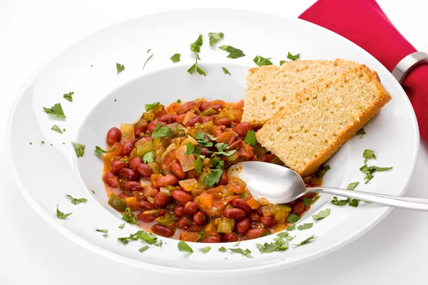 Chili with Cornbread — Stock Photo, Image