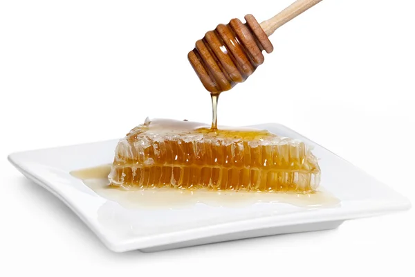 Honeycomb dengan Wooden Drizzler — Stok Foto