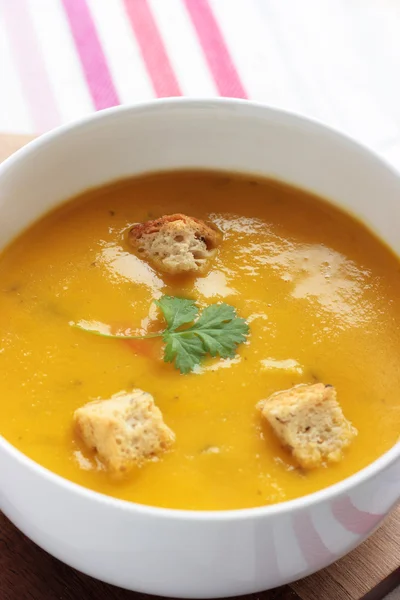 Carrot and coriander soup — Stock Photo, Image