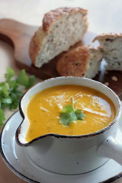 Carrot and coriander soup — Stock Photo, Image