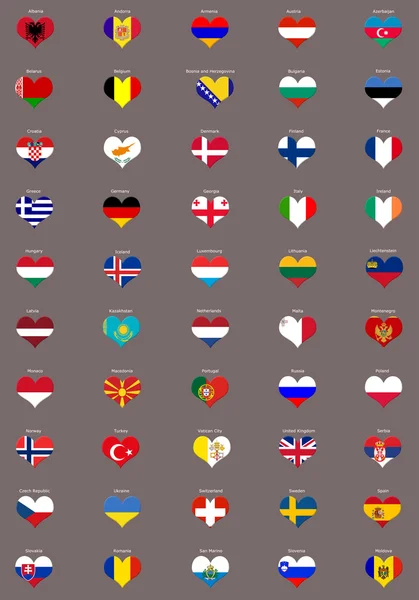Европейские флаги в форме сердца — стоковое фото